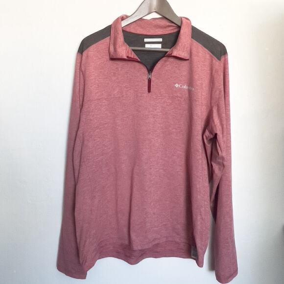 Columbia Quarter Zip Pullover Mens Medium Omni-Wick Heather Red Gray Soft - Picture 1 of 5